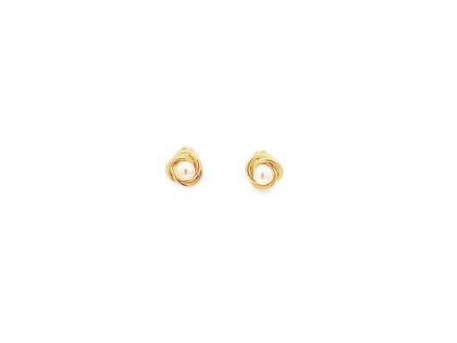 18K Yellow Gold Stud Earrings with White Pearl in Knot Design